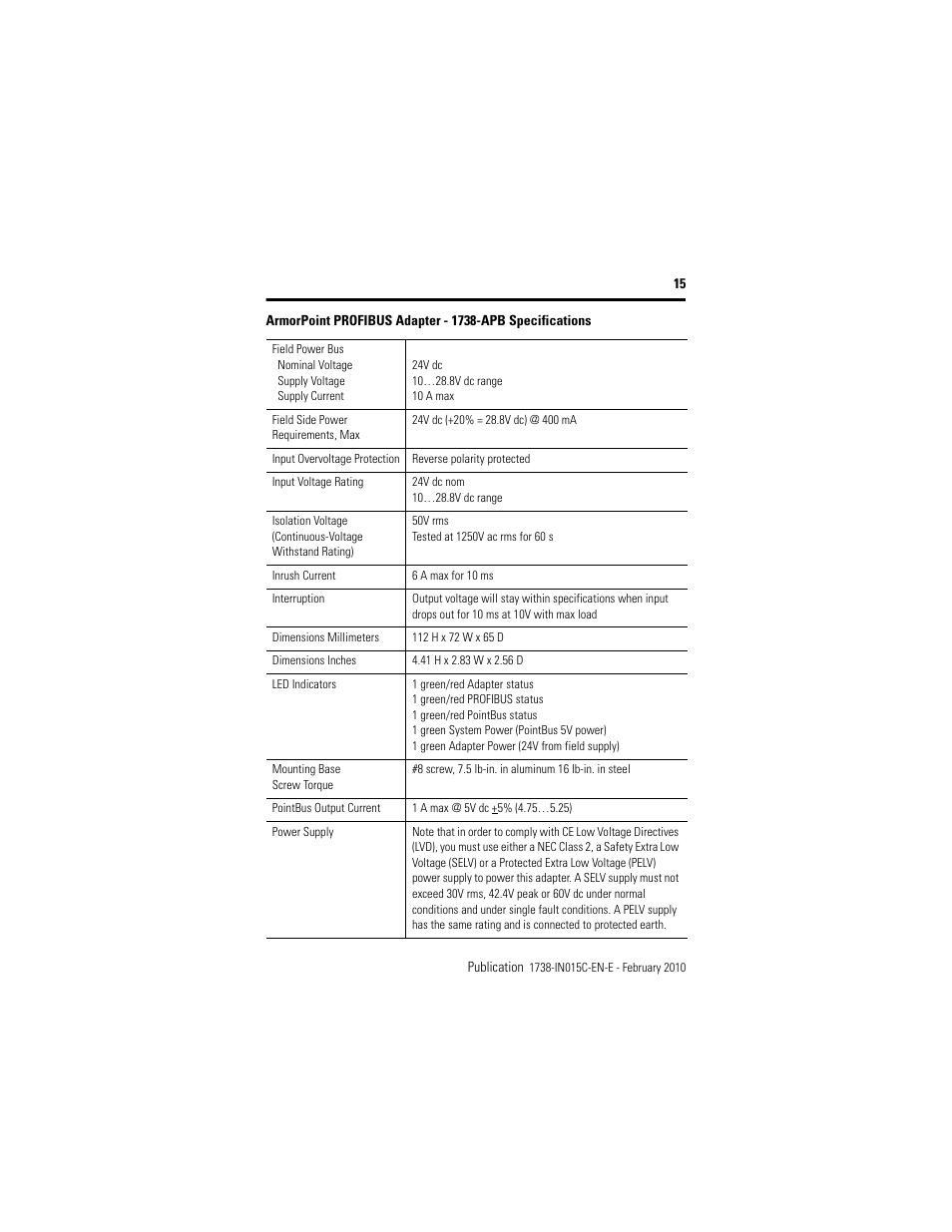 Rockwell Automation 1738-APB ArmorPoint PROFIBUS Adapter, Series A User Manual | Page 15 / 20