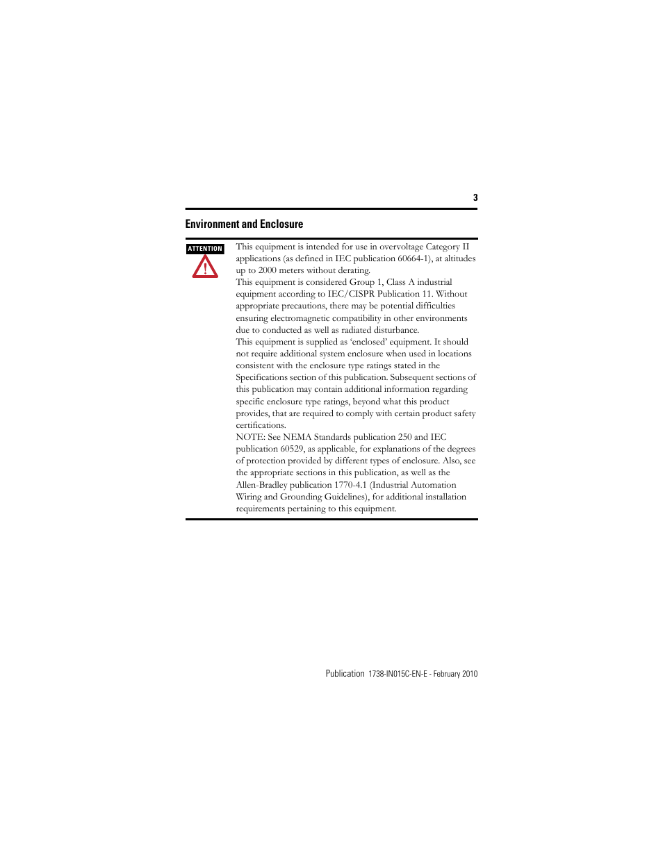 Environment and enclosure | Rockwell Automation 1738-APB ArmorPoint PROFIBUS Adapter, Series A User Manual | Page 3 / 20