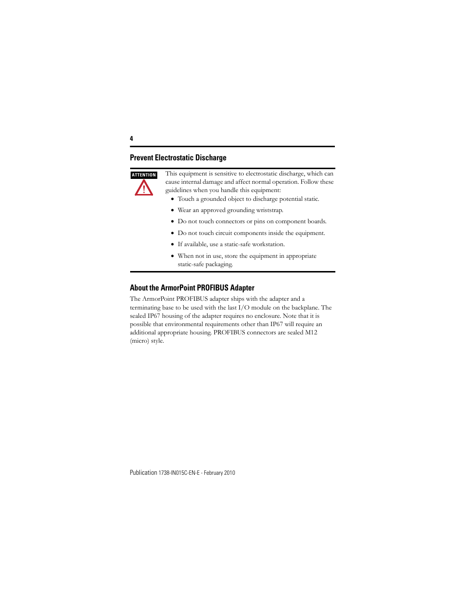 Prevent electrostatic discharge, About the armorpoint profibus adapter | Rockwell Automation 1738-APB ArmorPoint PROFIBUS Adapter, Series A User Manual | Page 4 / 20