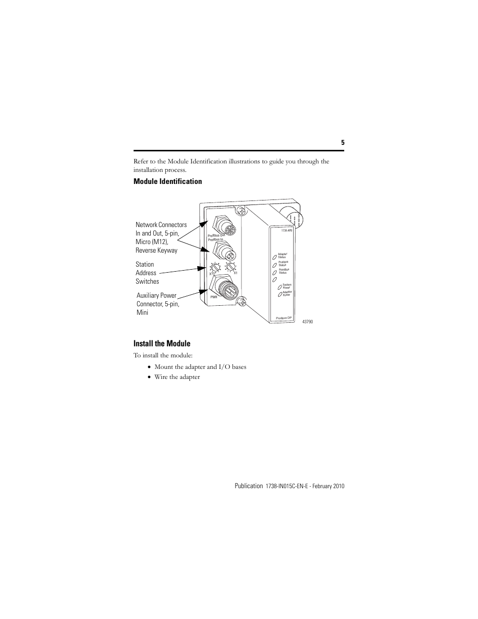 Install the module, Module identification, 5publication | Rockwell Automation 1738-APB ArmorPoint PROFIBUS Adapter, Series A User Manual | Page 5 / 20