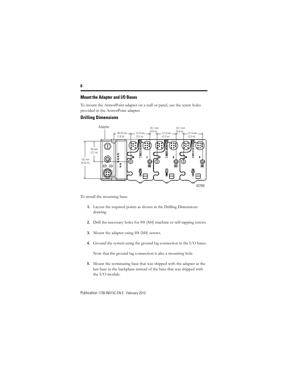 Mount the adapter and i/o bases | Rockwell Automation 1738-APB ArmorPoint PROFIBUS Adapter, Series A User Manual | Page 6 / 20