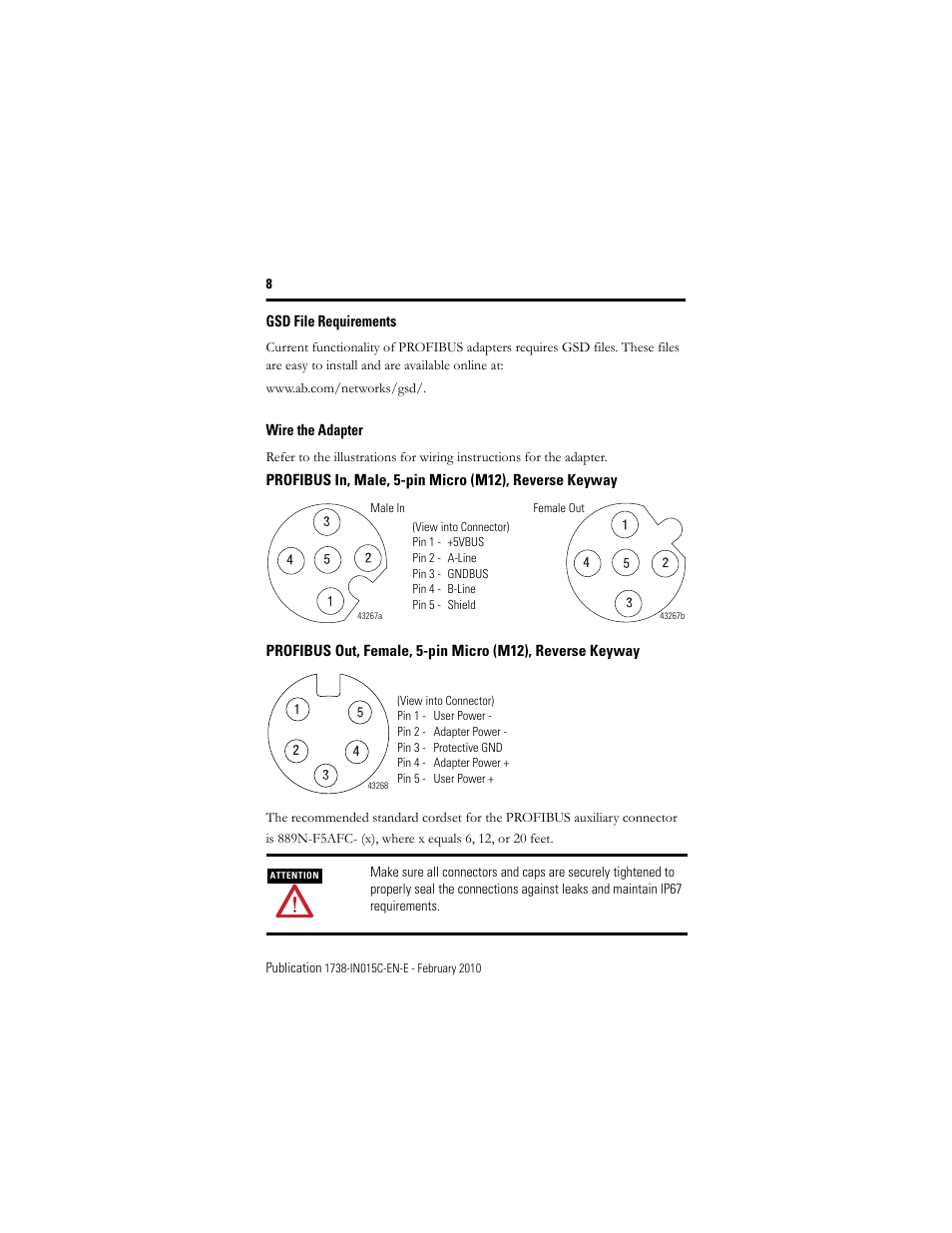 Gsd file requirements, Wire the adapter | Rockwell Automation 1738-APB ArmorPoint PROFIBUS Adapter, Series A User Manual | Page 8 / 20