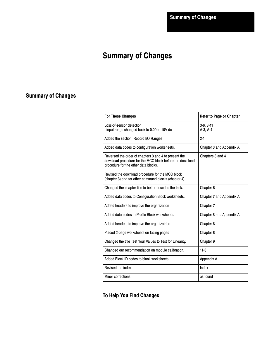 1771-6.5.87, summary of changes, Summary of changes | Rockwell Automation 1771-QDC, D17716.5.87(Passport) CLAMP AND EJECT MODE User Manual | Page 3 / 236