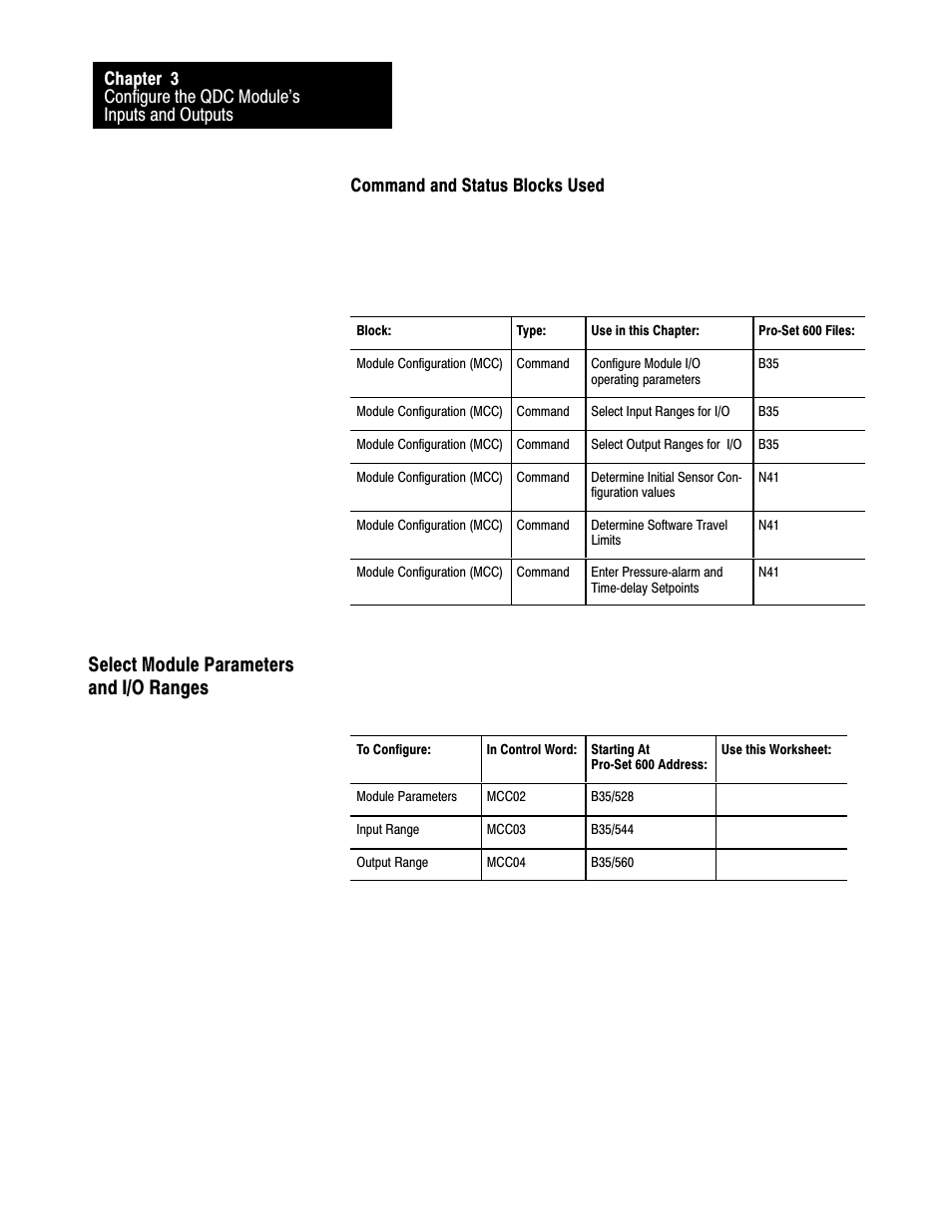 Select module parameters and i/o ranges | Rockwell Automation 1771-QDC, D17716.5.87(Passport) CLAMP AND EJECT MODE User Manual | Page 35 / 236