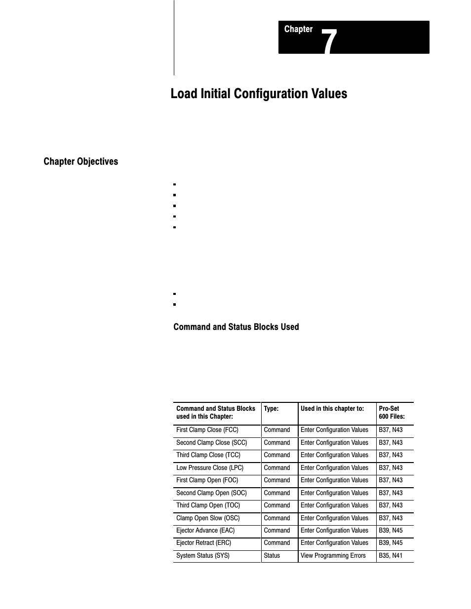 Chapter 7 - get ready to run profiles, Chapter objectives, Load initial configuration values | Rockwell Automation 1771-QDC, D17716.5.87(Passport) CLAMP AND EJECT MODE User Manual | Page 77 / 236