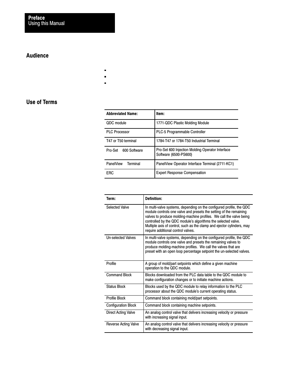 Audience, Use of terms, Audience use of terms | Rockwell Automation 1771-QDC, D17716.5.87(Passport) CLAMP AND EJECT MODE User Manual | Page 8 / 236
