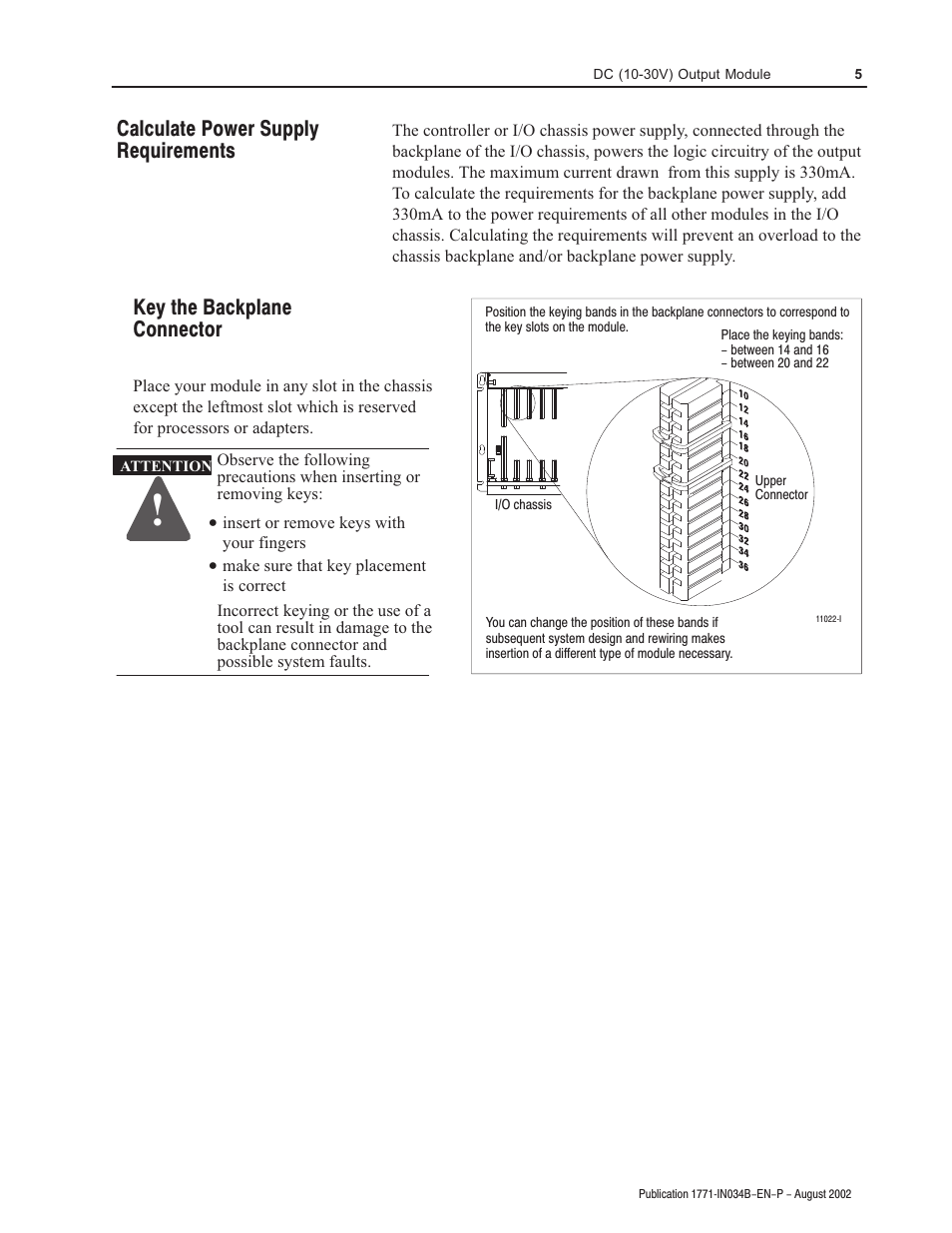 Key the backplane connector, Calculate power supply requirements | Rockwell Automation 1771-OBN DC (10-30V) Output Module Installation Instructions User Manual | Page 5 / 16