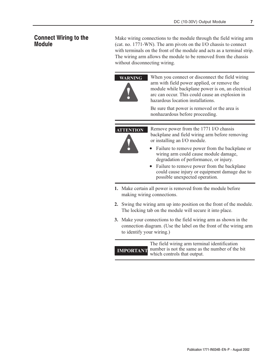 Rockwell Automation 1771-OBN DC (10-30V) Output Module Installation Instructions User Manual | Page 7 / 16