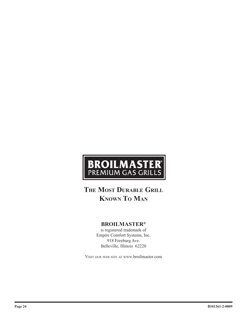 Broilmaster T3W-2 User Manual | Page 24 / 24