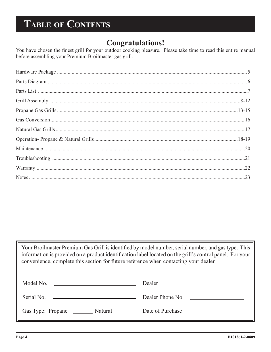 Able, Ontents | Broilmaster T3W-2 User Manual | Page 4 / 24