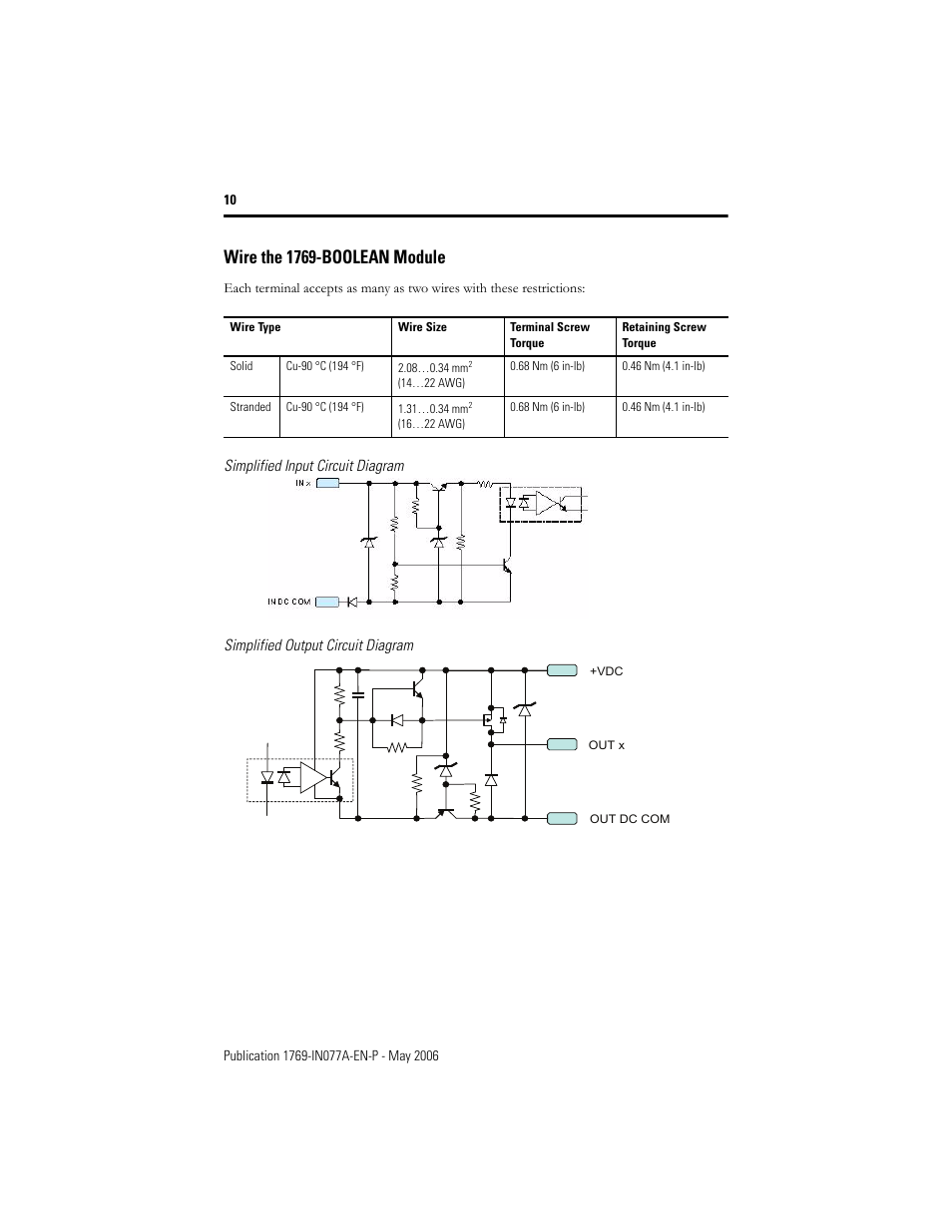 Wire the 1769-boolean module, Simplified input circuit diagram, Simplified output circuit diagram | Rockwell Automation 1769-BOOLEAN Compact I/O BOOLEAN Module Installation Instructions User Manual | Page 10 / 28