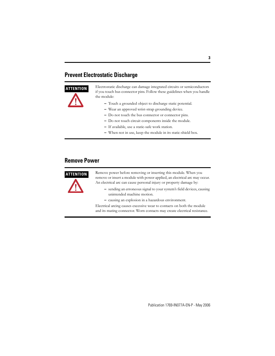 Prevent electrostatic discharge, Remove power, Prevent electrostatic discharge remove power | Rockwell Automation 1769-BOOLEAN Compact I/O BOOLEAN Module Installation Instructions User Manual | Page 3 / 28