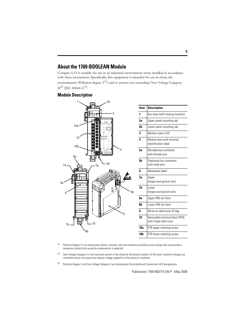 About the 1769-boolean module, Module description | Rockwell Automation 1769-BOOLEAN Compact I/O BOOLEAN Module Installation Instructions User Manual | Page 5 / 28