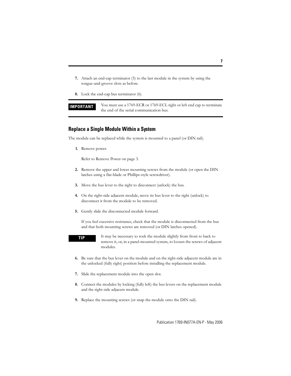Replace a single module within a system | Rockwell Automation 1769-BOOLEAN Compact I/O BOOLEAN Module Installation Instructions User Manual | Page 7 / 28