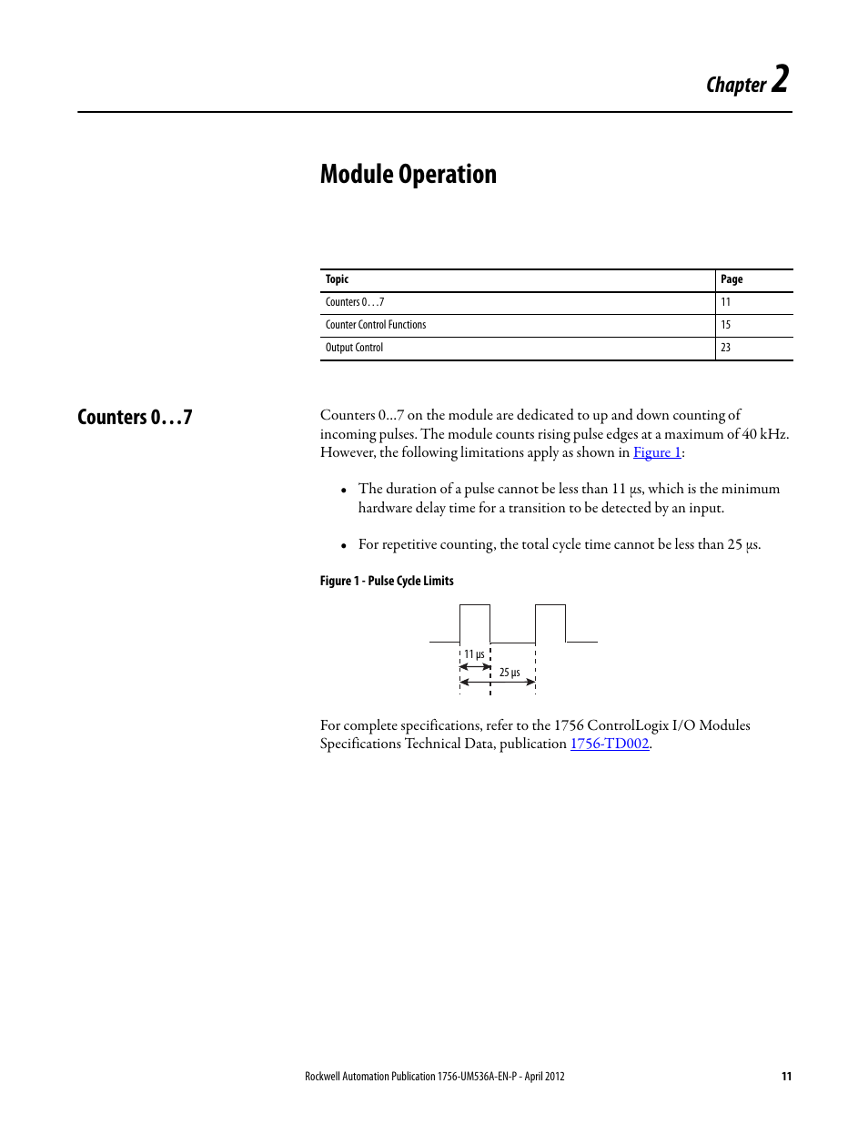2 - module operation, Counters 0…7, Chapter 2 | Module operation, Chapter | Rockwell Automation 1756-LSC8XIB8I ControlLogix Low-speed Counter Module User Manual | Page 11 / 84