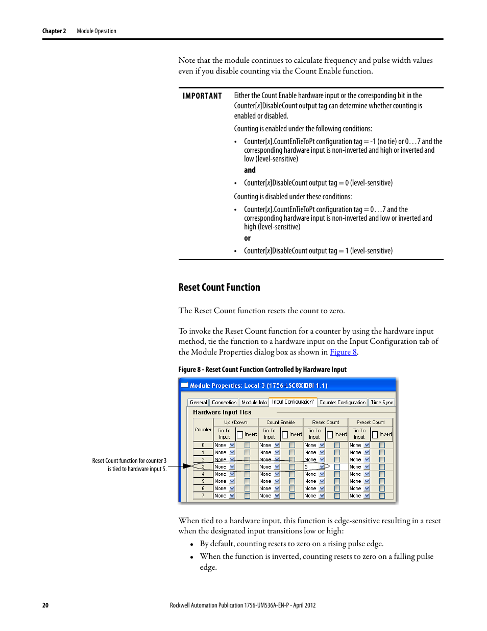 Reset count function | Rockwell Automation 1756-LSC8XIB8I ControlLogix Low-speed Counter Module User Manual | Page 20 / 84