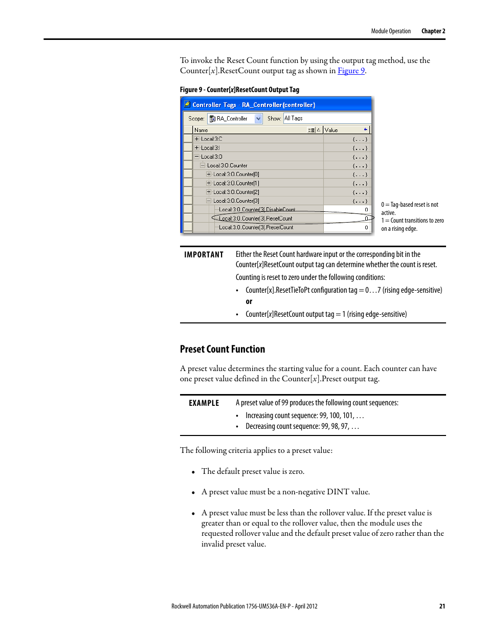 Preset count function | Rockwell Automation 1756-LSC8XIB8I ControlLogix Low-speed Counter Module User Manual | Page 21 / 84