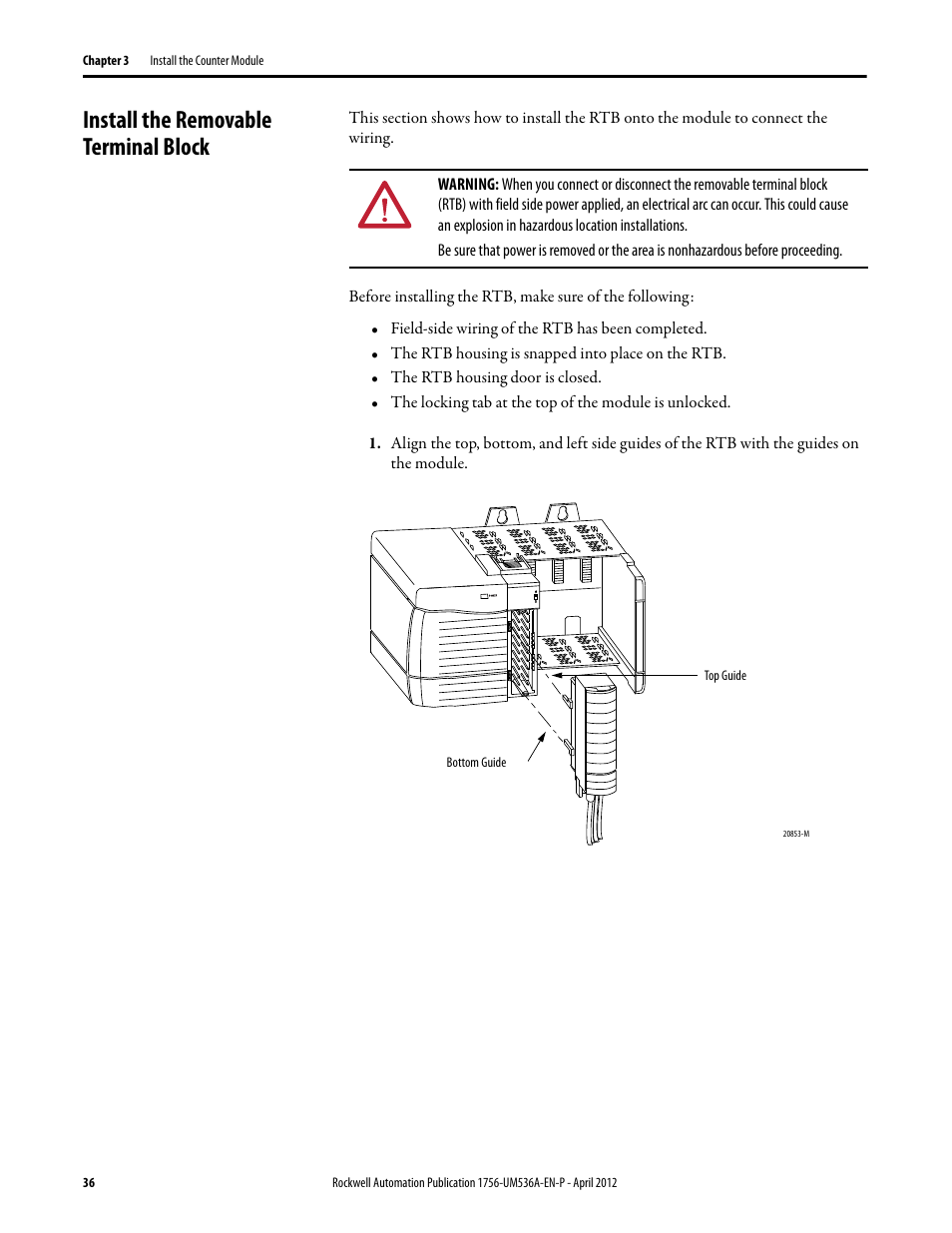 Install the removable terminal block | Rockwell Automation 1756-LSC8XIB8I ControlLogix Low-speed Counter Module User Manual | Page 36 / 84