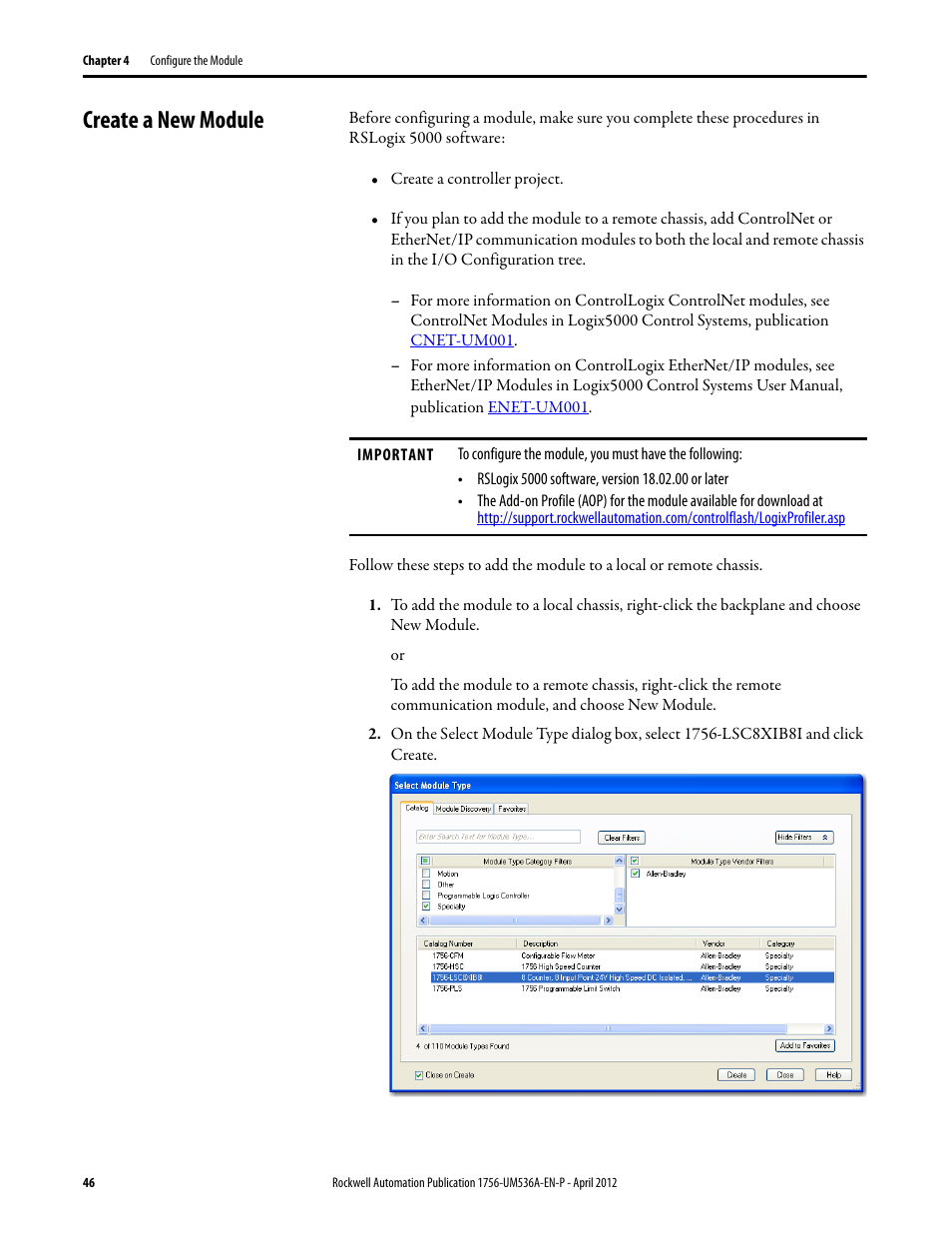 Create a new module | Rockwell Automation 1756-LSC8XIB8I ControlLogix Low-speed Counter Module User Manual | Page 46 / 84