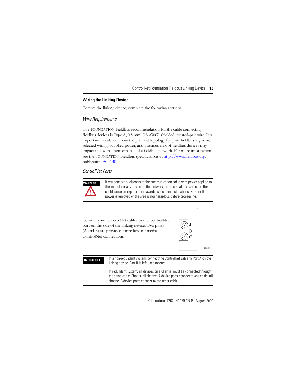 Rockwell Automation 1757-FFLDC4 ControlNet Foundation Fieldbus Linking Device Installation Instructions User Manual | Page 13 / 32