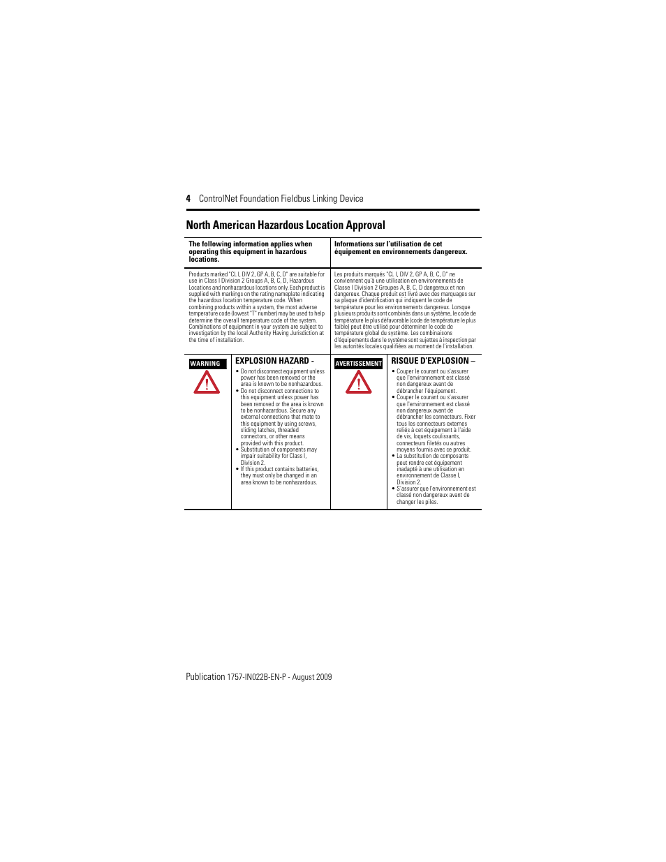 North american hazardous location approval | Rockwell Automation 1757-FFLDC4 ControlNet Foundation Fieldbus Linking Device Installation Instructions User Manual | Page 4 / 32