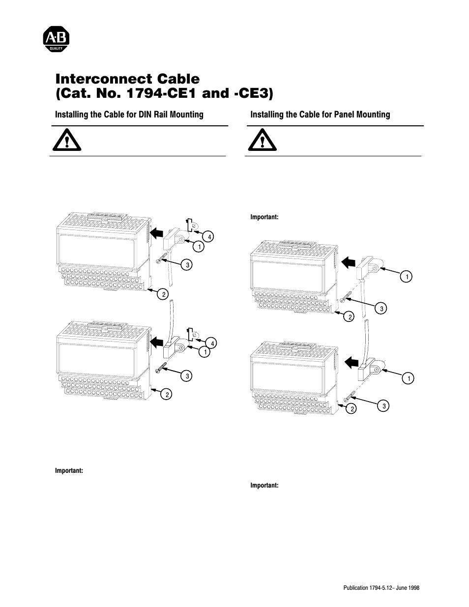 Rockwell Automation 1794-CE1_CE3 Inst. Instr. cable User Manual | 2 pages