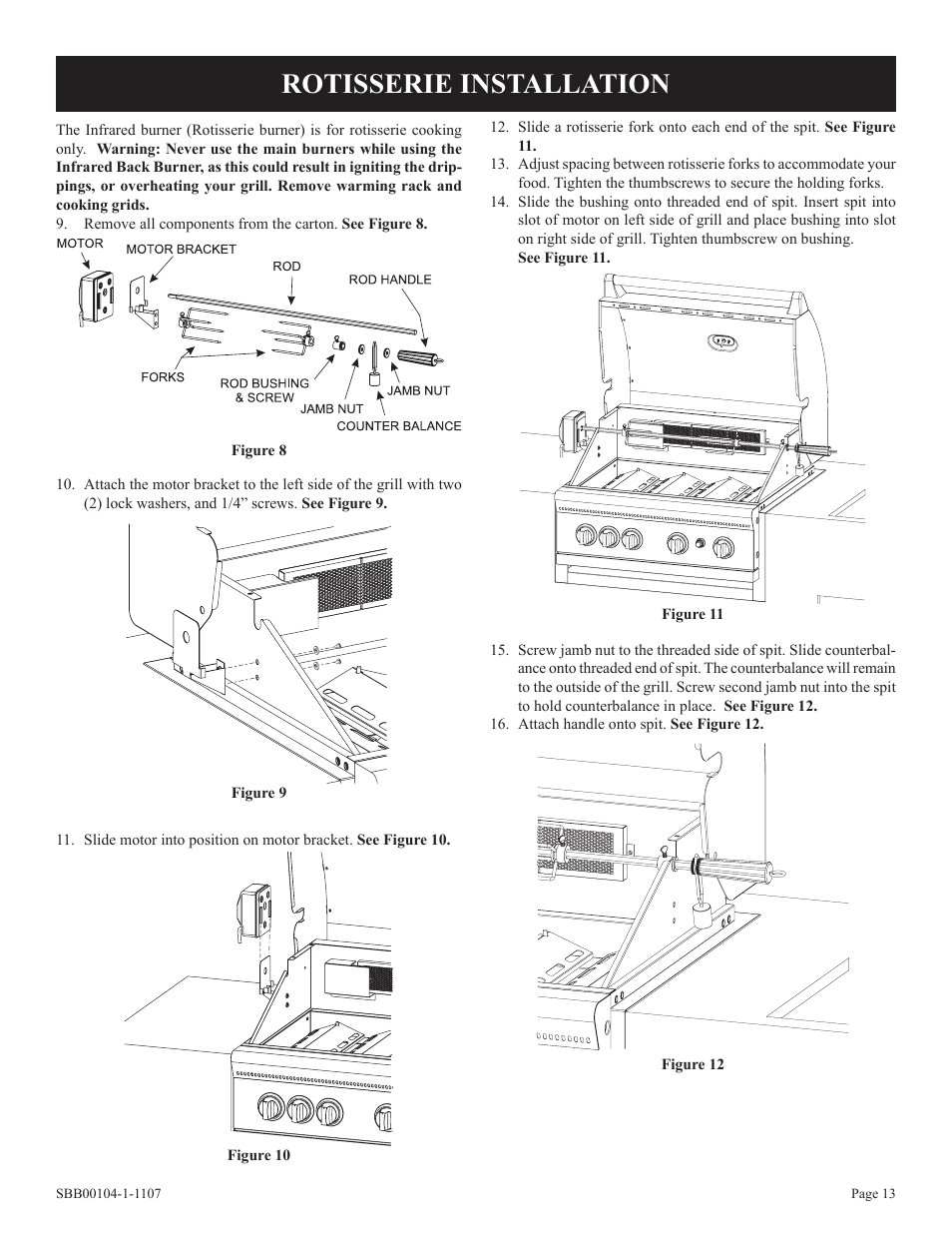 Rotisserie installation | Broilmaster SBB 2804 User Manual | Page 13 / 24