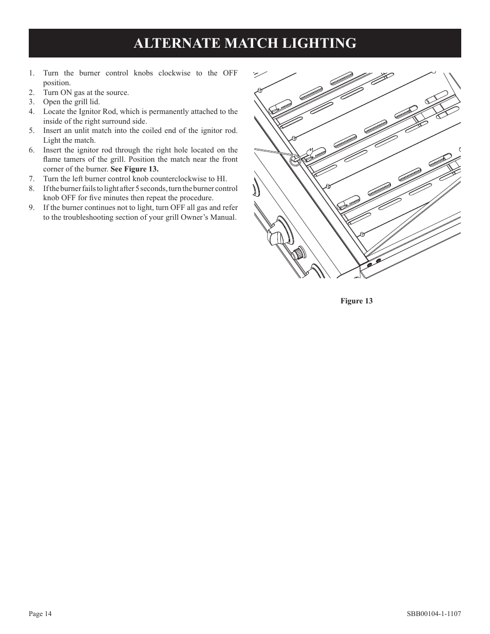 Alternate match lighting | Broilmaster SBB 2804 User Manual | Page 14 / 24