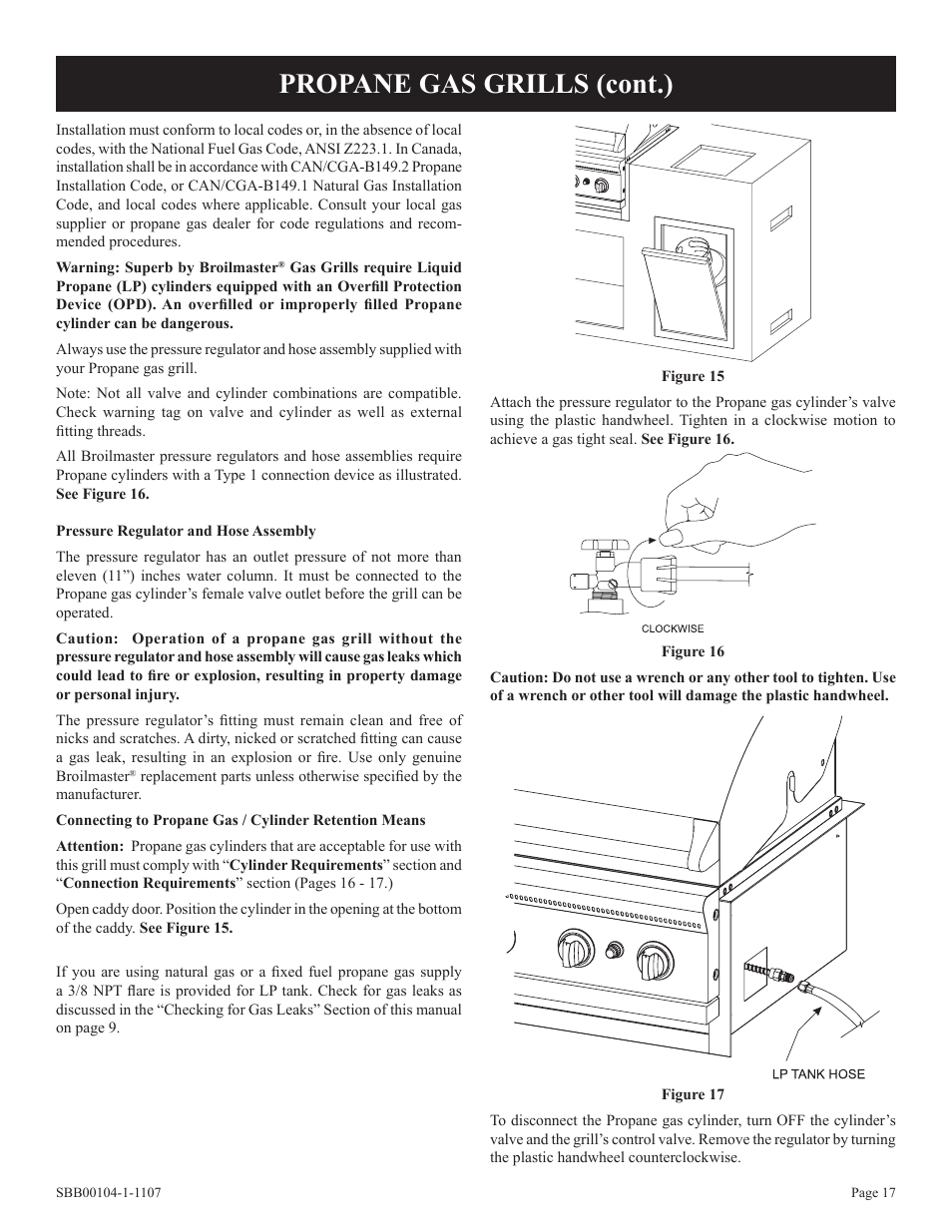 Propane gas grills (cont.) | Broilmaster SBB 2804 User Manual | Page 17 / 24