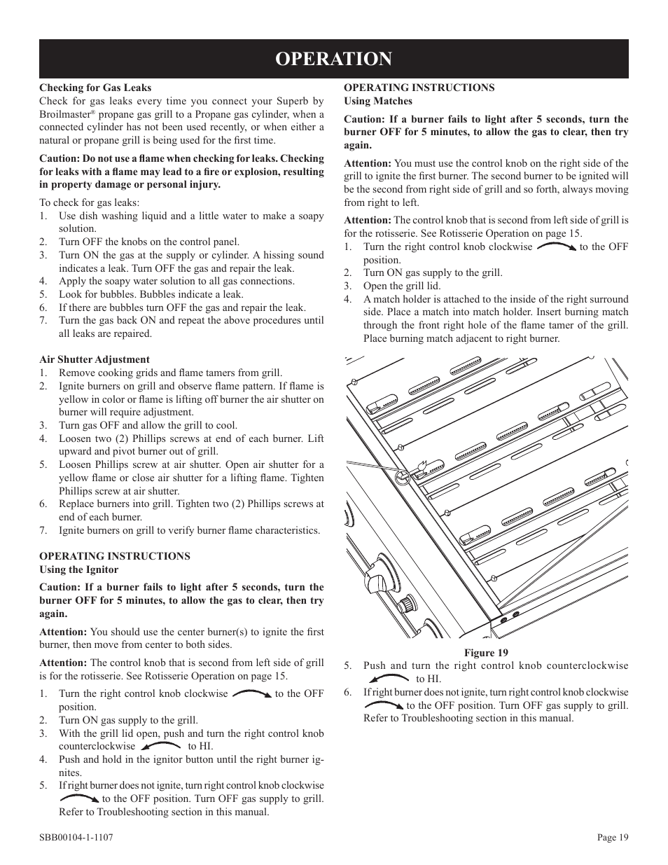 Operation | Broilmaster SBB 2804 User Manual | Page 19 / 24