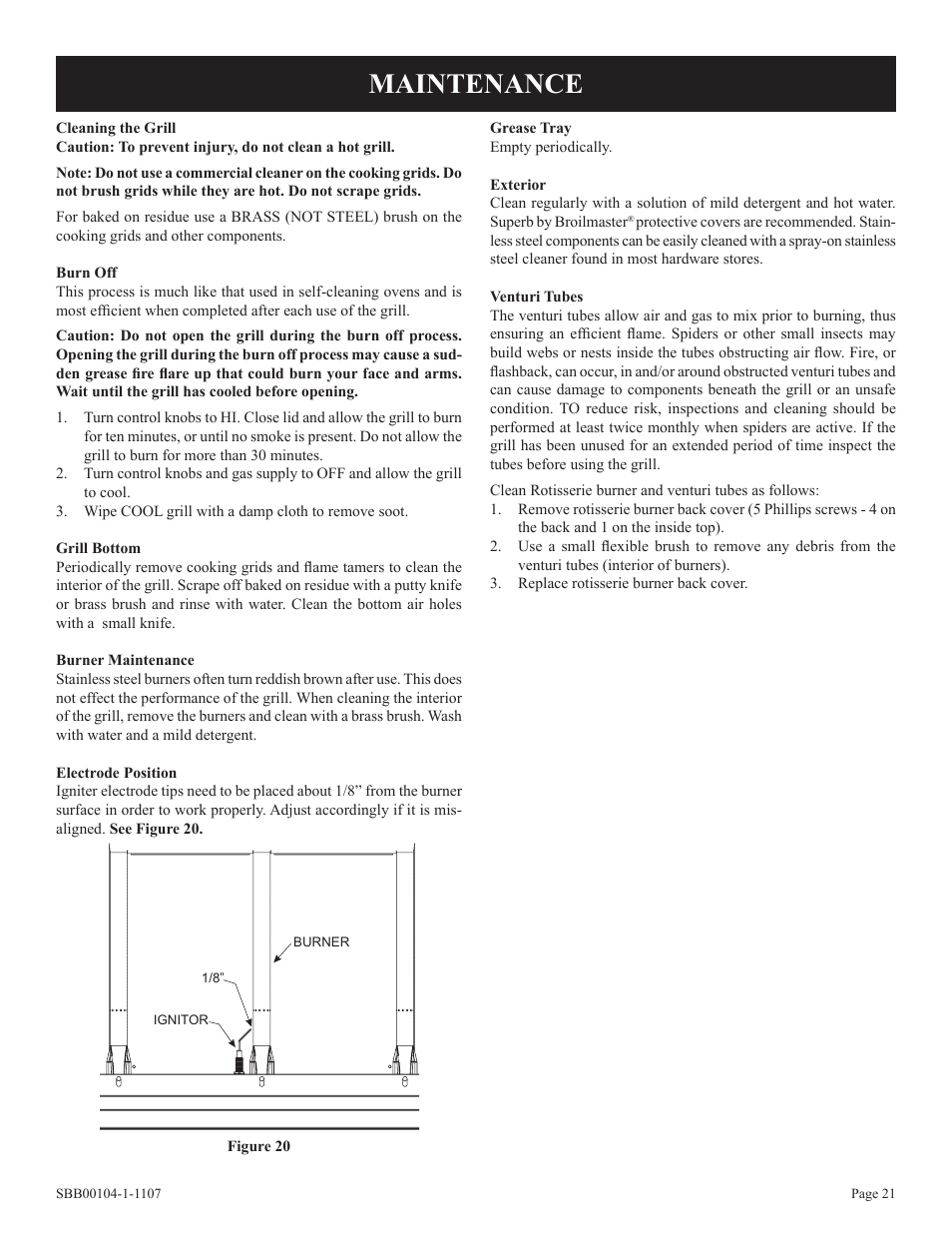Maintenance | Broilmaster SBB 2804 User Manual | Page 21 / 24