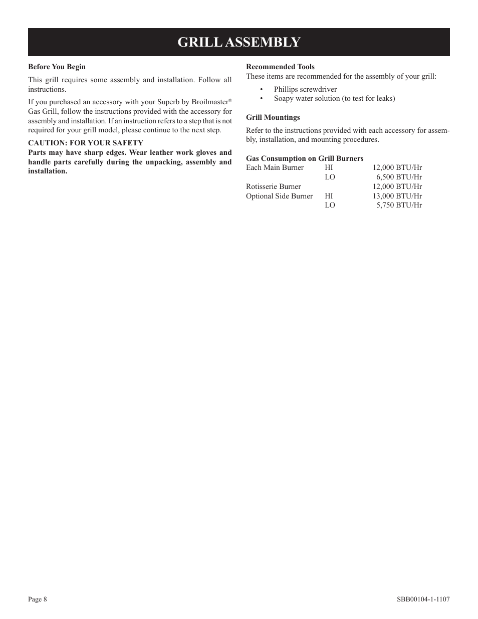 Grill assembly | Broilmaster SBB 2804 User Manual | Page 8 / 24