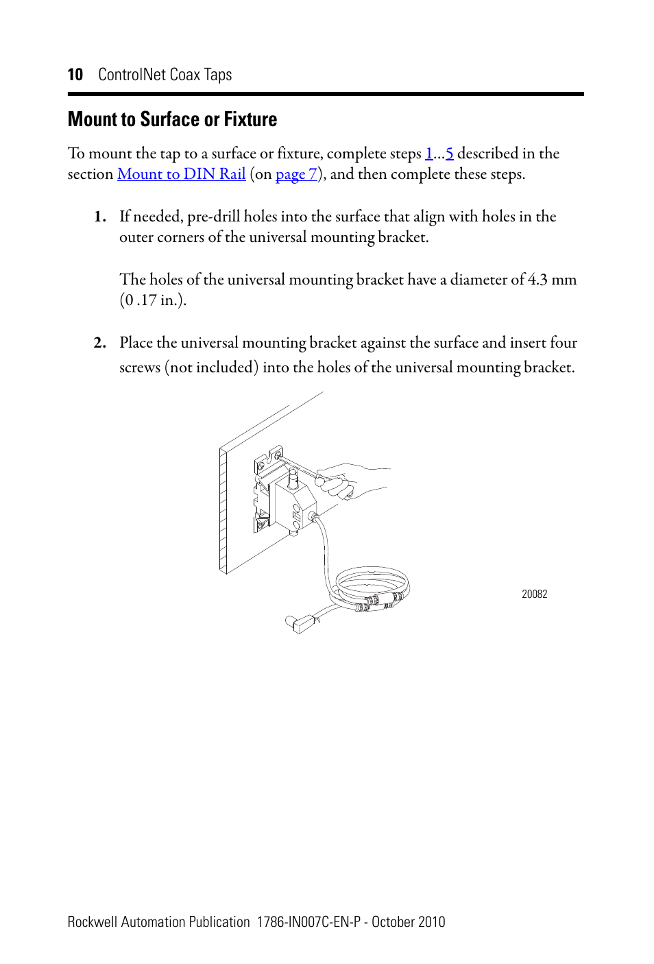 Mount to surface or fixture | Rockwell Automation 1786-TPYS ControlNet Coax Taps Installation Instructions User Manual | Page 10 / 16