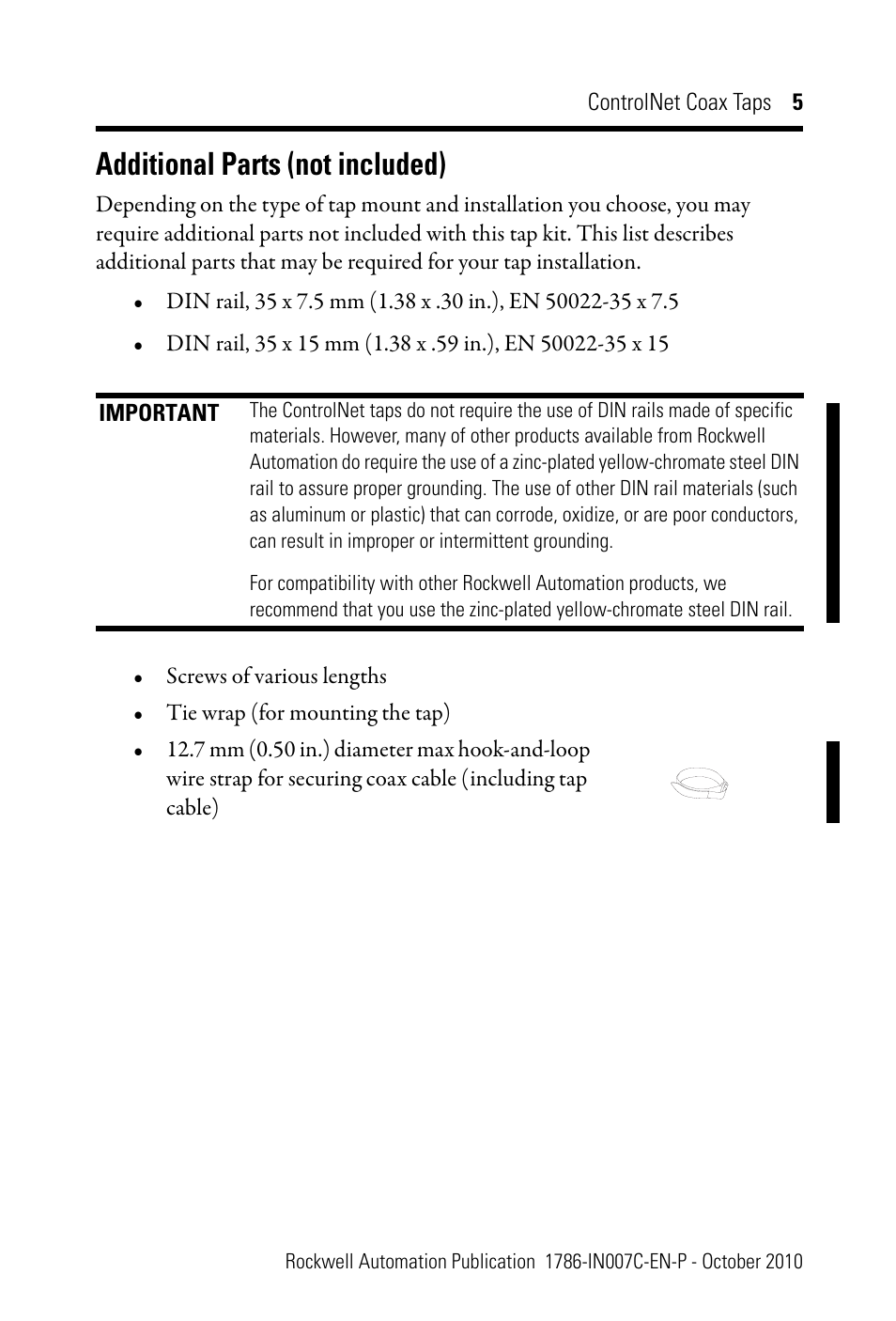 Additional parts (not included) | Rockwell Automation 1786-TPYS ControlNet Coax Taps Installation Instructions User Manual | Page 5 / 16