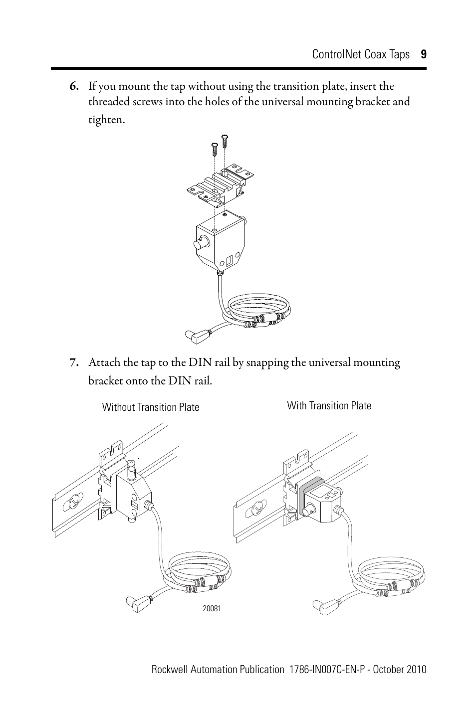 Rockwell Automation 1786-TPYS ControlNet Coax Taps Installation Instructions User Manual | Page 9 / 16