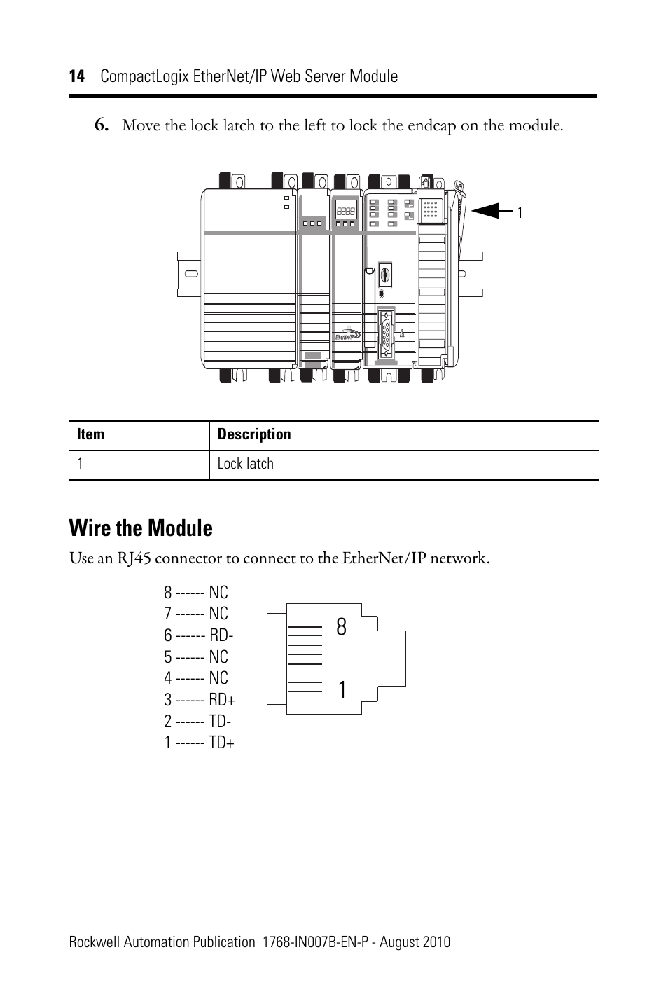 Wire the module | Rockwell Automation 1768-EWEB CompactLogix EtherNet/IP Web Server Module Installation Instructions User Manual | Page 14 / 24
