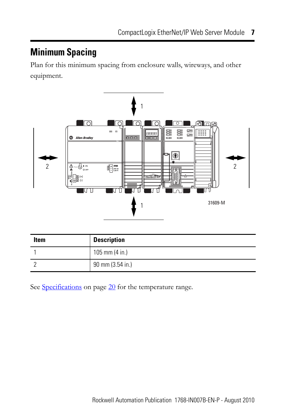 Minimum spacing, Compactlogix ethernet/ip web server module 7 | Rockwell Automation 1768-EWEB CompactLogix EtherNet/IP Web Server Module Installation Instructions User Manual | Page 7 / 24