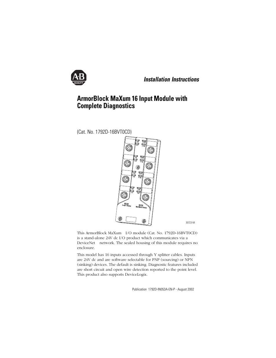 Rockwell Automation 1792D-16BVT0CD ArmorBlock MaXum 16 Input Module with Complete Diagnostics User Manual | 16 pages