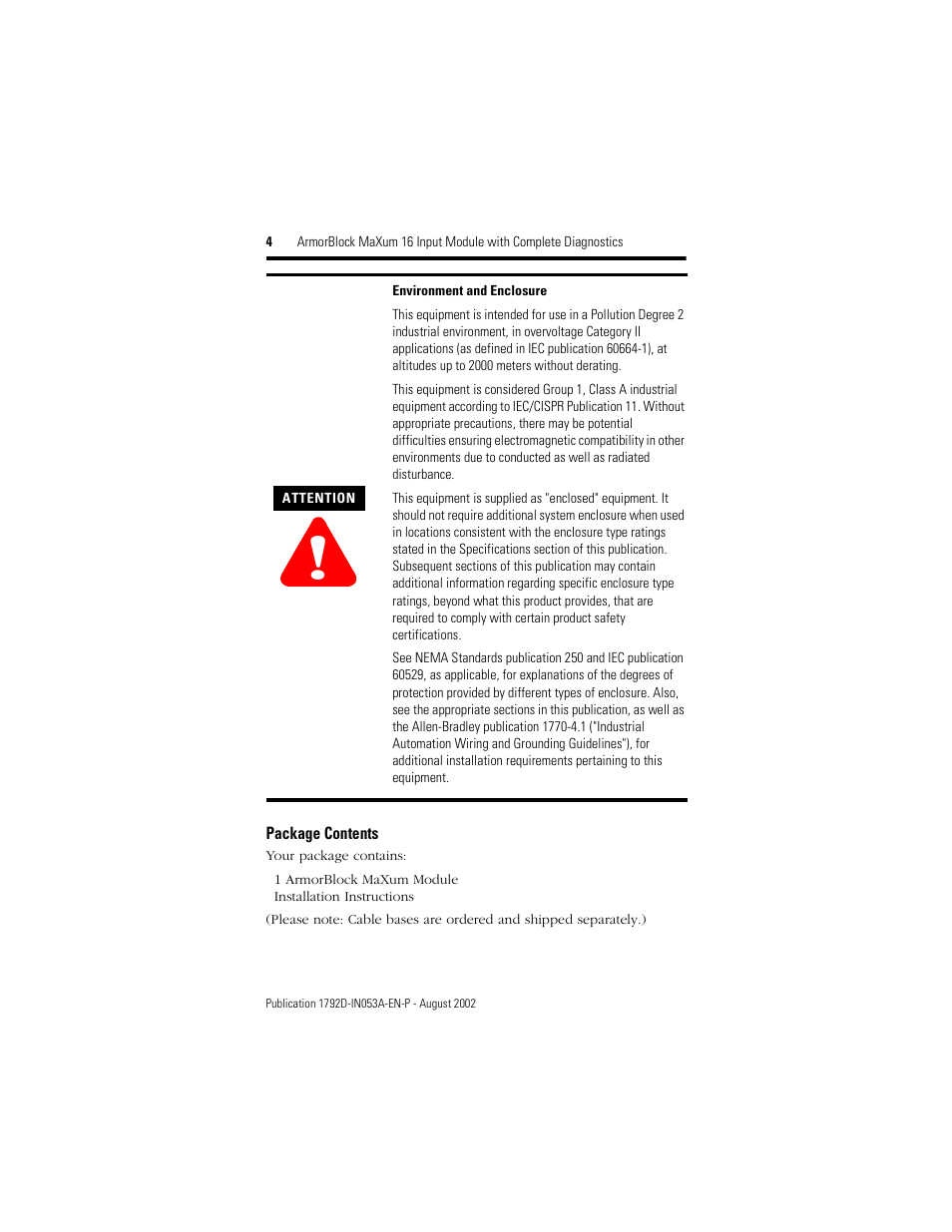 Package contents | Rockwell Automation 1792D-16BVT0CD ArmorBlock MaXum 16 Input Module with Complete Diagnostics User Manual | Page 4 / 16