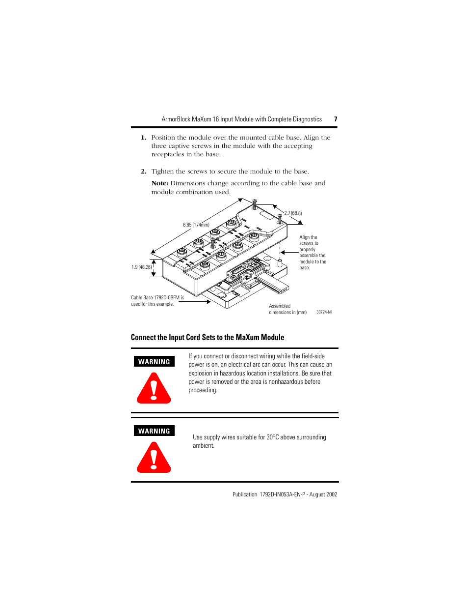 Connect the input cord sets to the maxum module | Rockwell Automation 1792D-16BVT0CD ArmorBlock MaXum 16 Input Module with Complete Diagnostics User Manual | Page 7 / 16