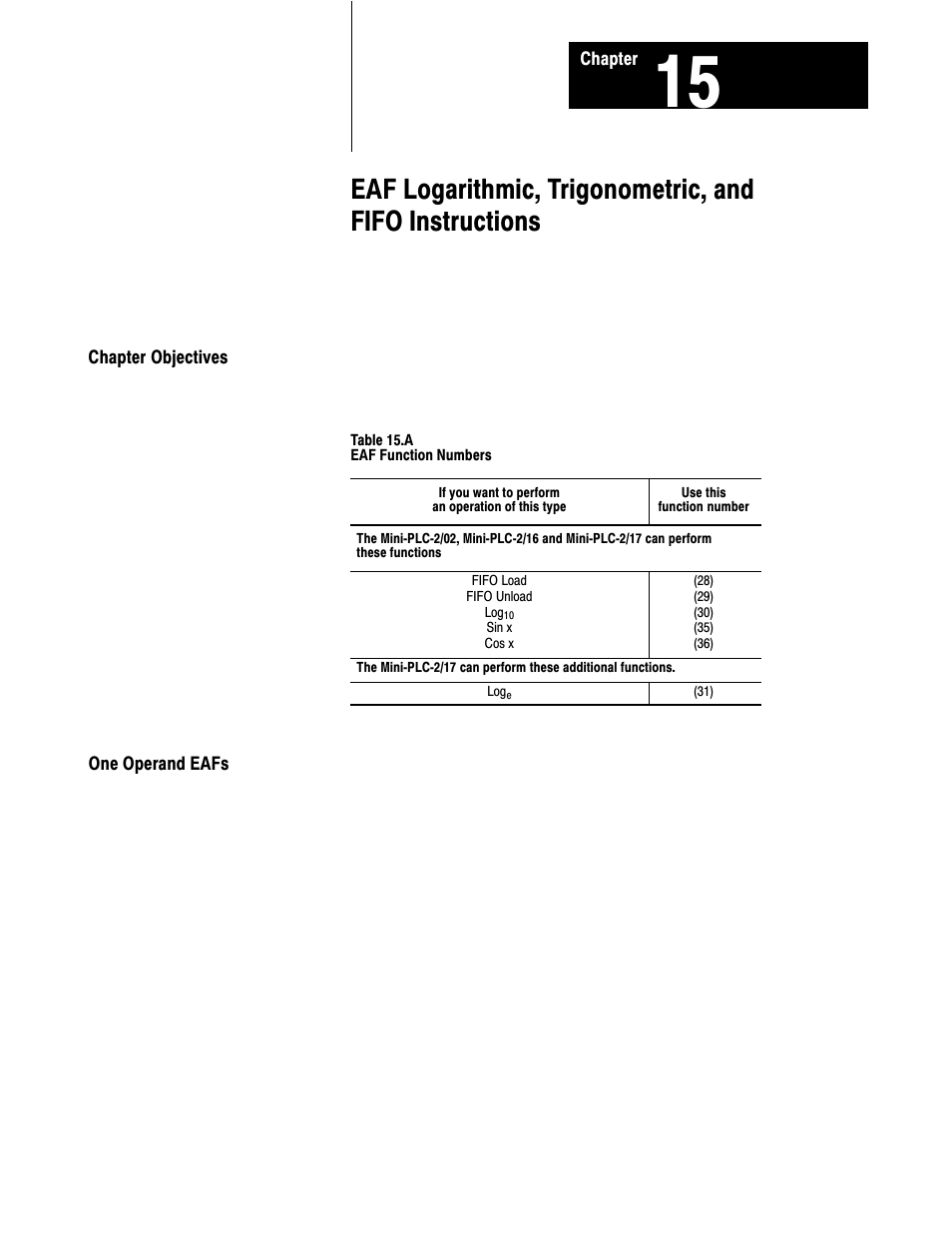 15 - eaf log, trig, and fifo instructions, 15ć1 | Rockwell Automation 1772-L8_LW_LWP_LX_LXP,D17726.5.8 User Manual User Manual | Page 194 / 490