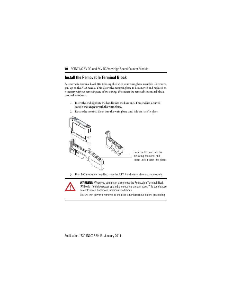 Install the removable terminal block | Rockwell Automation 1734-VHSC24 Point I/O Very High Speed Counter Module User Manual | Page 10 / 28