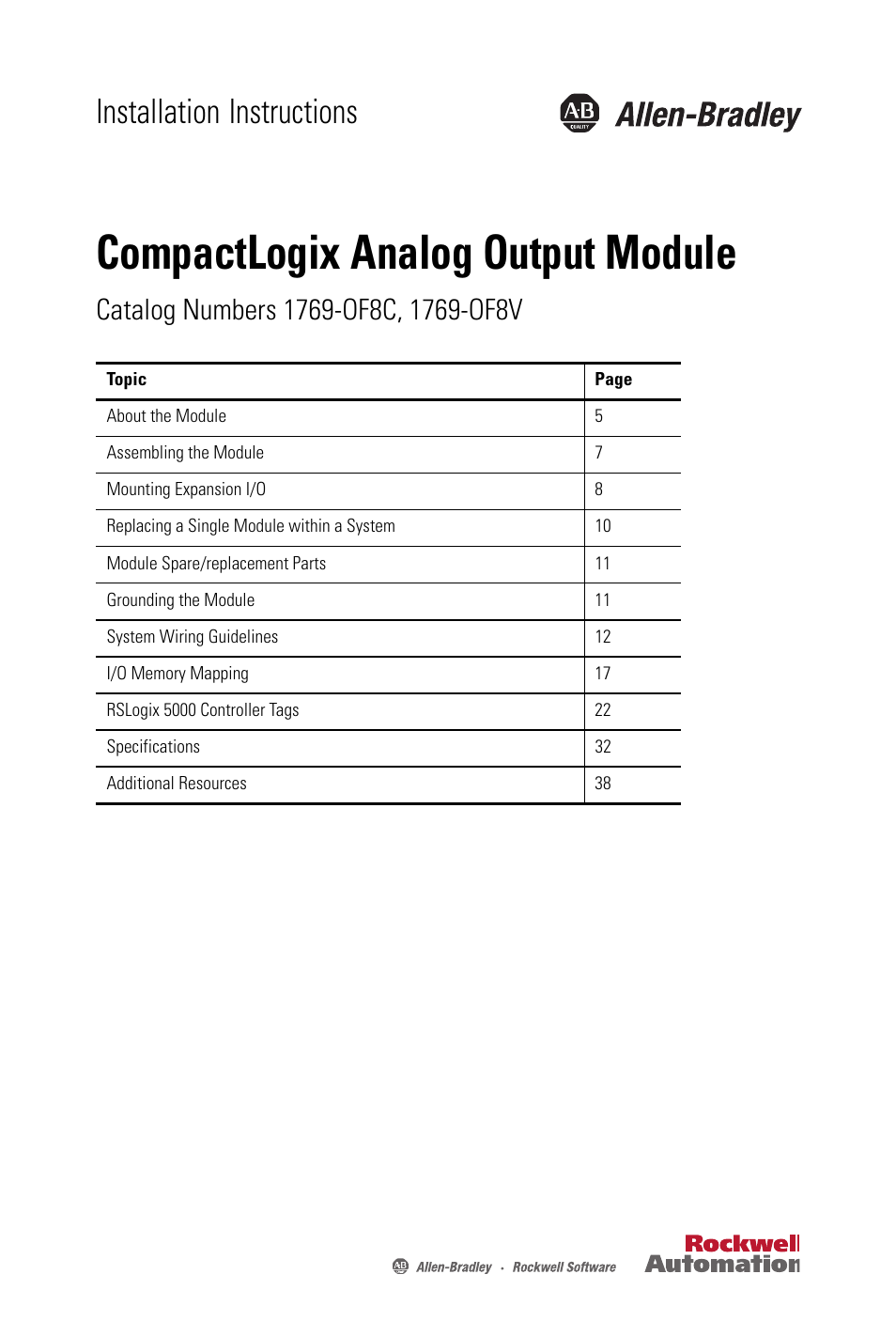 Rockwell Automation 1769-OF8V CompactLogix Analog Output Module User Manual | 40 pages