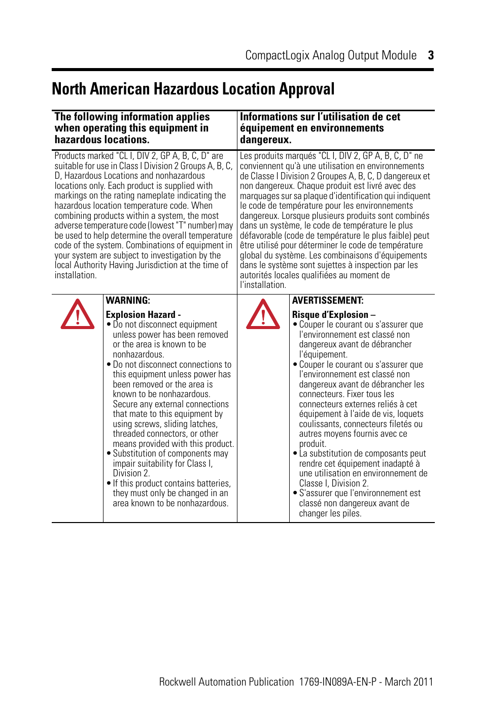 North american hazardous location approval, Compactlogix analog output module 3 | Rockwell Automation 1769-OF8V CompactLogix Analog Output Module User Manual | Page 3 / 40