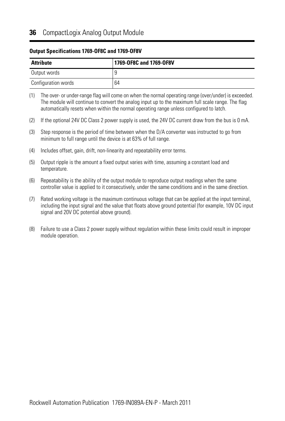 36 compactlogix analog output module | Rockwell Automation 1769-OF8V CompactLogix Analog Output Module User Manual | Page 36 / 40