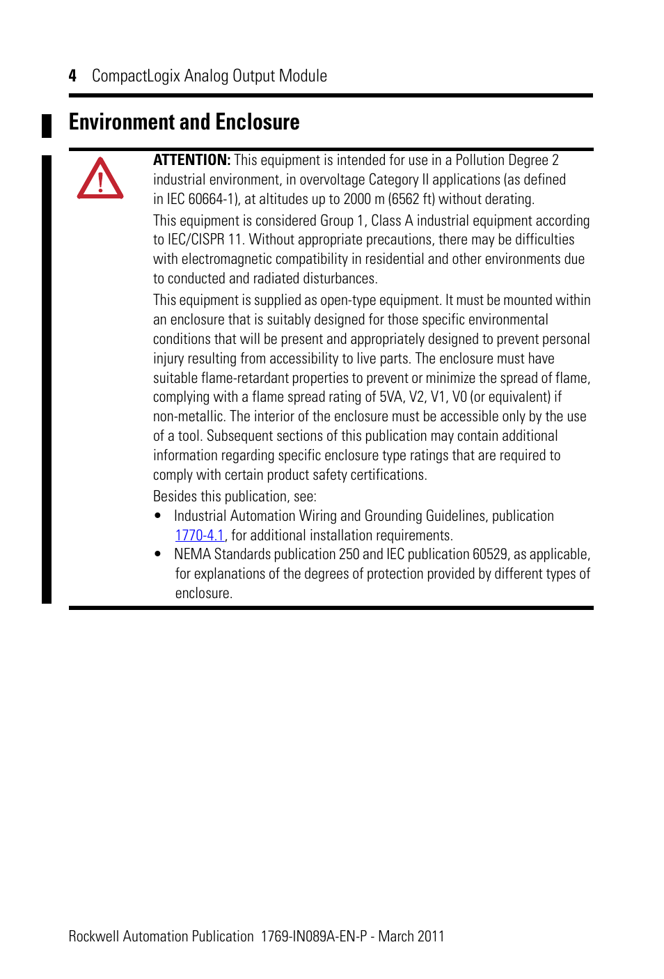Environment and enclosure | Rockwell Automation 1769-OF8V CompactLogix Analog Output Module User Manual | Page 4 / 40