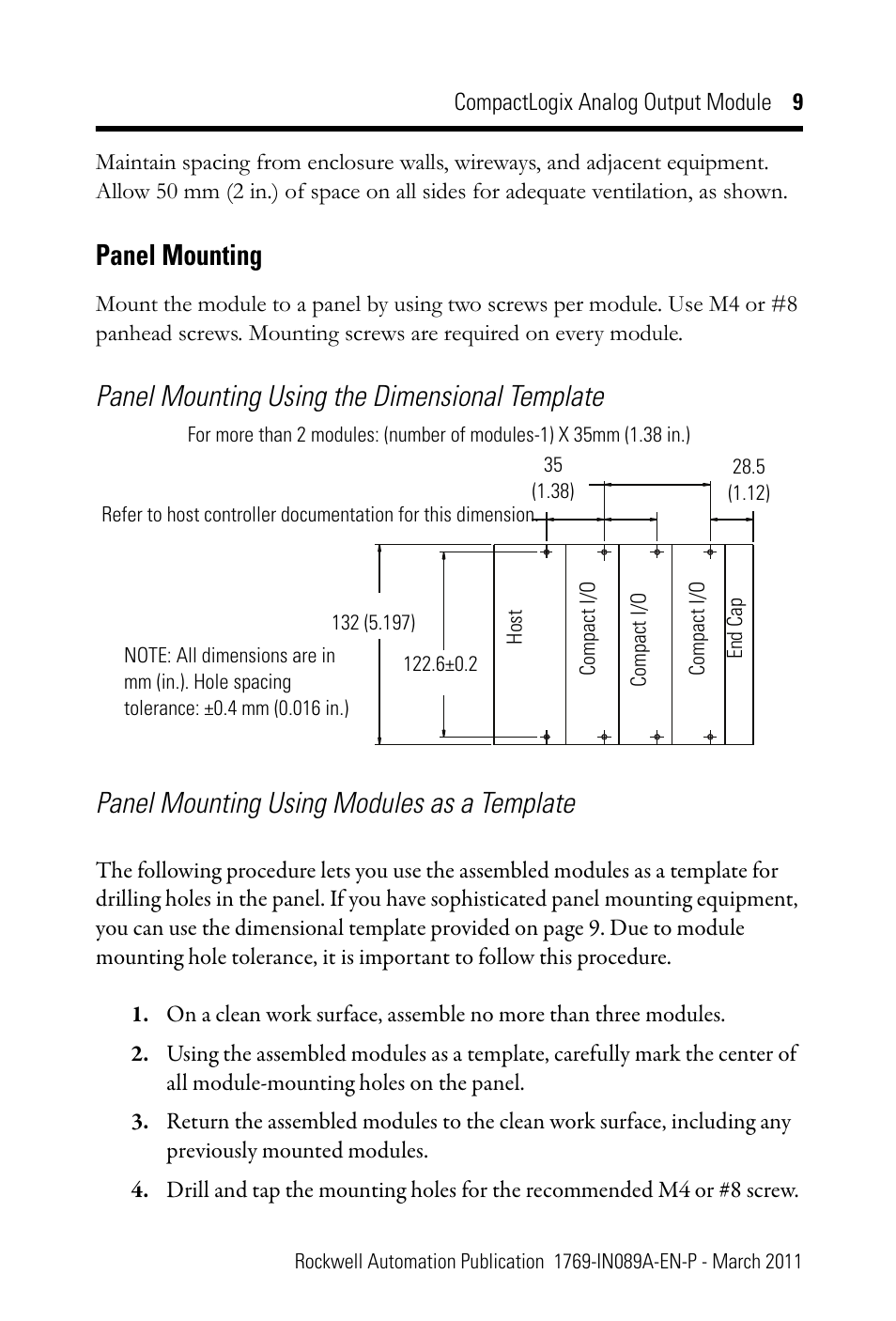 Panel mounting | Rockwell Automation 1769-OF8V CompactLogix Analog Output Module User Manual | Page 9 / 40