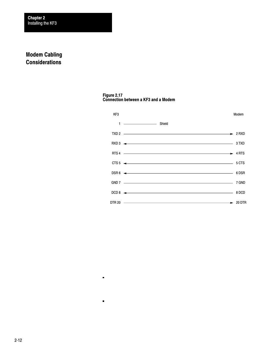 Modem cabling considerations, 2ć12 | Rockwell Automation 1770-KF3 DH-485 Communication Interface User Manual User Manual | Page 20 / 59