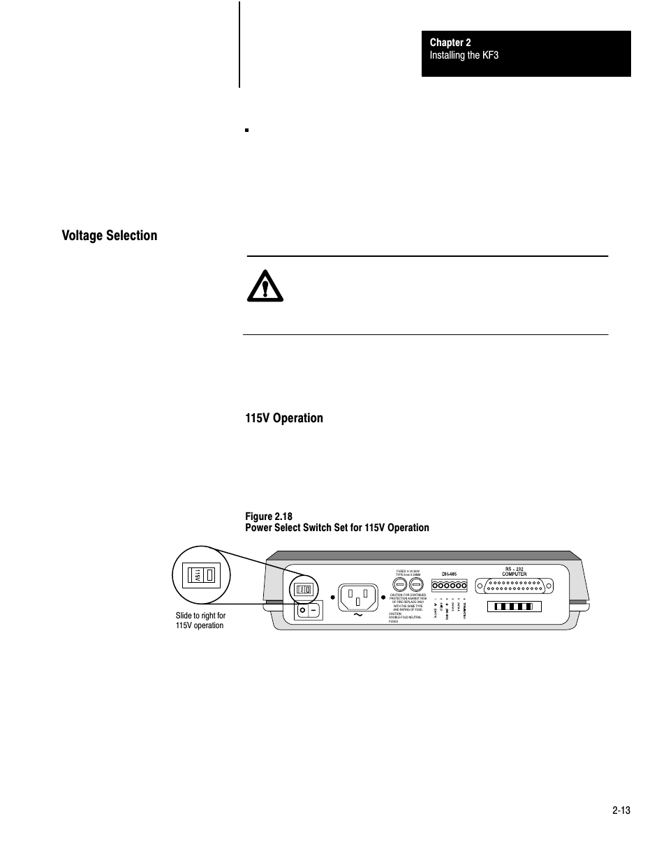 Voltage selection, 2ć13, 115v operation | Rockwell Automation 1770-KF3 DH-485 Communication Interface User Manual User Manual | Page 21 / 59