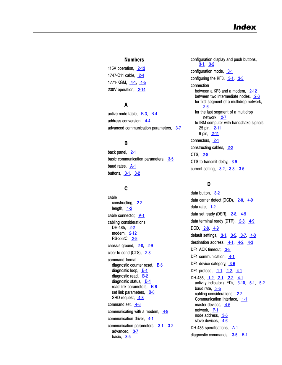 Index | Rockwell Automation 1770-KF3 DH-485 Communication Interface User Manual User Manual | Page 55 / 59